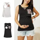 Топ для кормящих матерей #48, летняя женская одежда для беременных с карманами, однотонный жилет для кормящих матерей с леопардовым принтом, рубашка для беременных