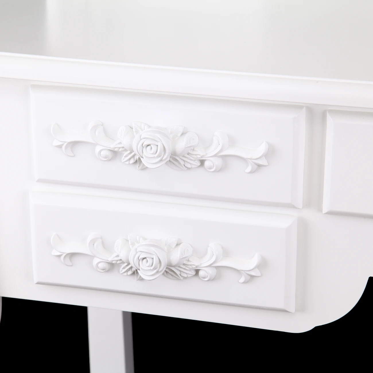 

Women Elegant Dresser White Household Bedroom Dressing Makeup Table 3 Oval Mirror 7 Drawers Stool