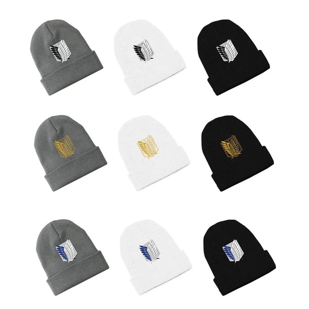 

Attack on Titan Wings Of Freedom Anime Knitted Beanies Winter Warm Print Hats Teenagers Adult Unisex Elastic Casual Cotton Cap