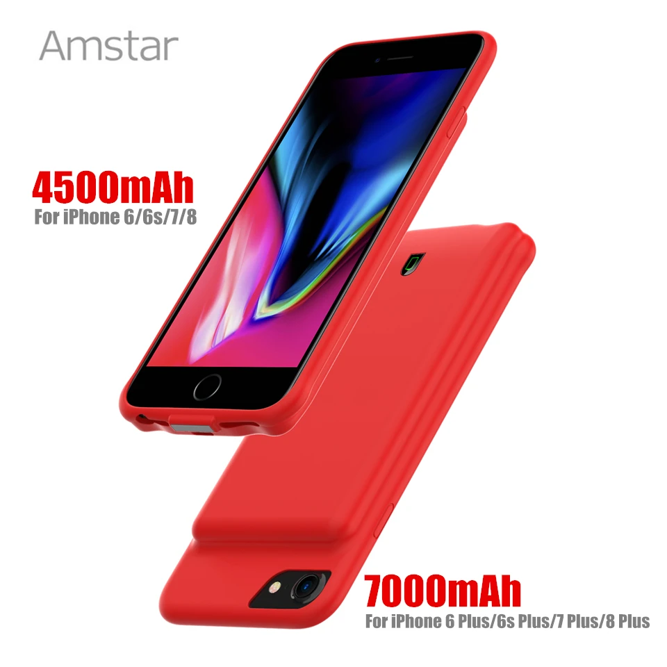 Amstar зарядное устройство чехол Силиконовый противоударный Power bank для iPhone 6 6s 7 8 plus
