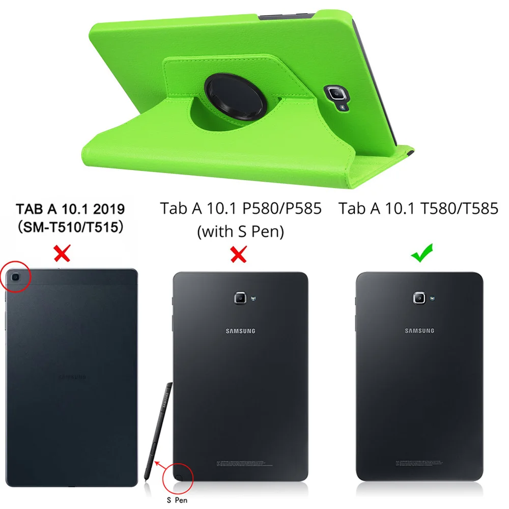 Green Вращающийся на 360 градусов Чехол-книжка для samsung Galaxy Tab A A6 10,1 T580 T585 SM-T580 SM-T585 10,1 дюймовые планшеты - Цвет: Green
