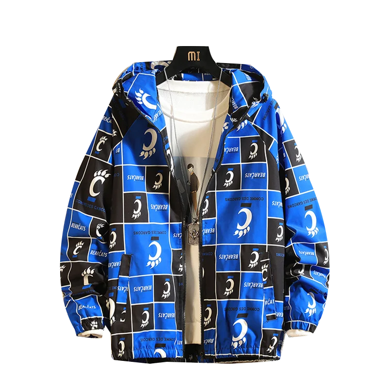 

2021 new brand jacket, men's zipper spring and autumn casual printed hooded parka, men's slim high-quality fashion jacket