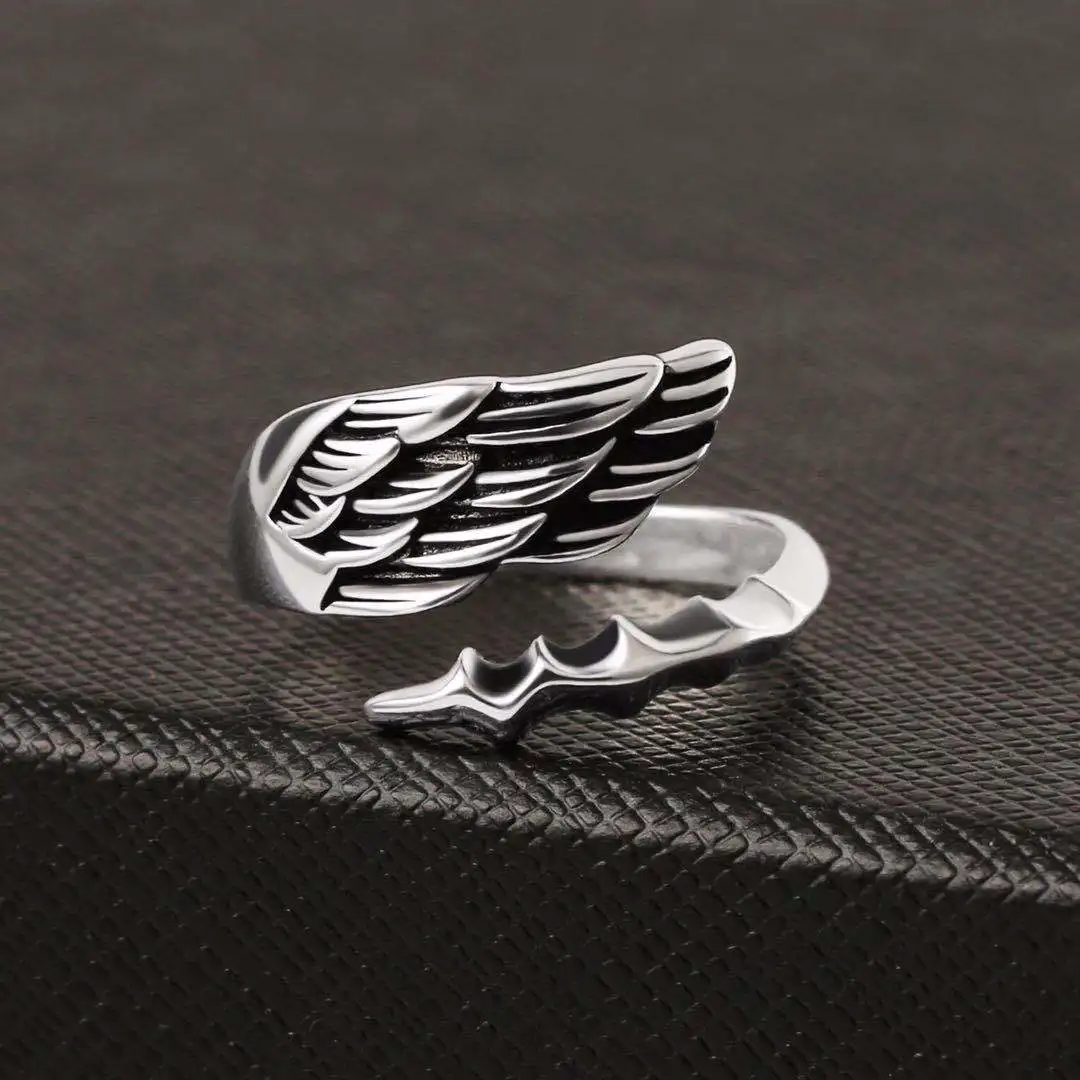 

Retro silver open ring men domineering tail ring angel devil retro Thai silver trendy male personality ring jewelry