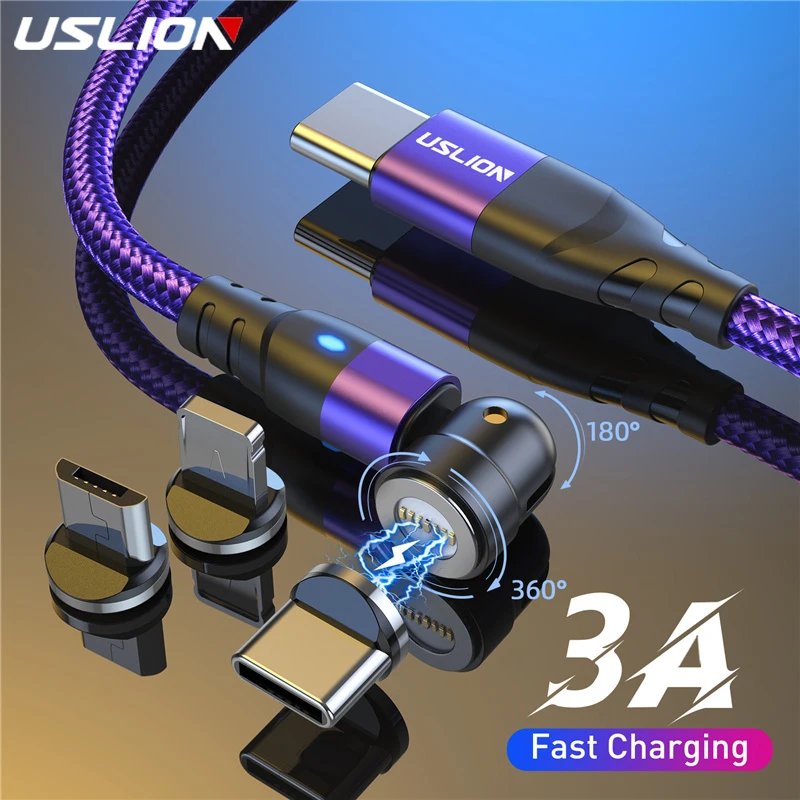 

Магнитный кабель USLION PD, 60 Вт, 3 А, быстрая зарядка, Тип C на тип C для Redmi Micro USB для Note 10s, светодиодное зарядное устройство для передачи данных, ка...