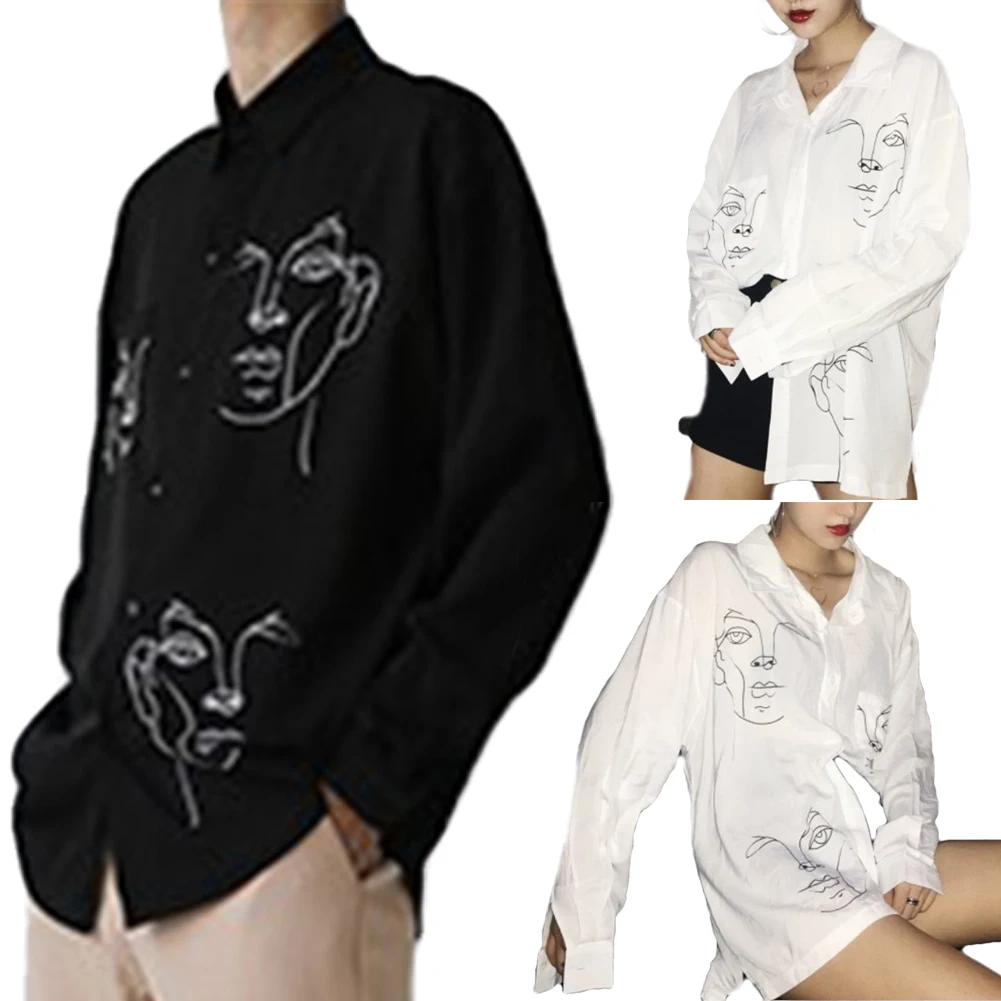 Блузка женская Солнцезащитная с принтом лиц рубашка длинным рукавом белая