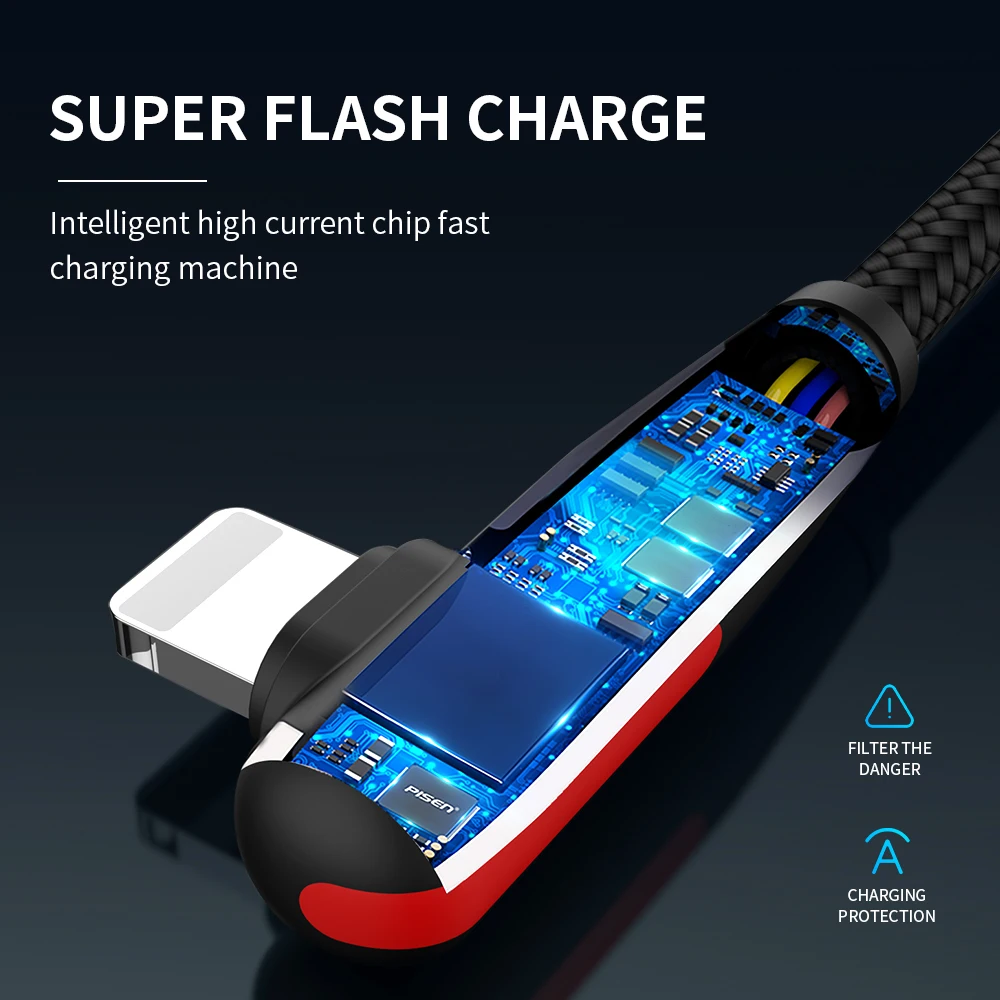 USB-кабель для быстрой зарядки и передачи данных 3 А 90 градусов 0 25/1 м | Мобильные