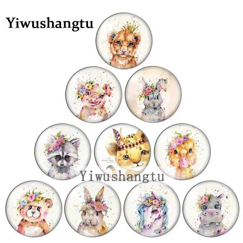 

New animals with flower unicorn 8mm/10mm/12mm/18mm/20mm/25mm Round photo glass cabochon demo flat back Making findings ZB0543