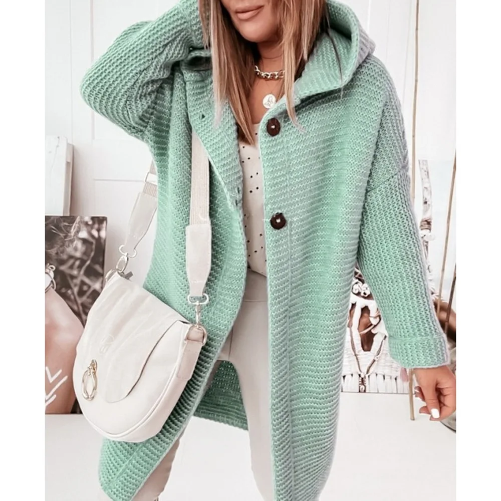 

Winter Women's Knitted Cardian Sweater Hoodies Ladies Long Sleeve Solid Loose Button Tops Soft Oversized Femme Long Sweater New