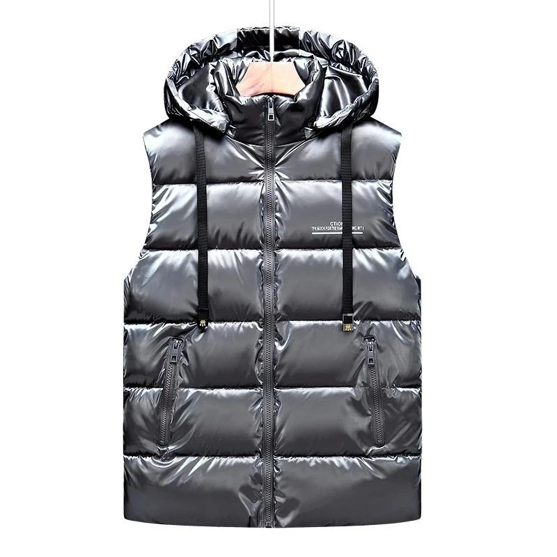 Fashion Women Winter Vests Hooded 2021 New Short Bright Color Vest Cotton Padded Jacket Sleeveless male Winter Waistcoat Vest