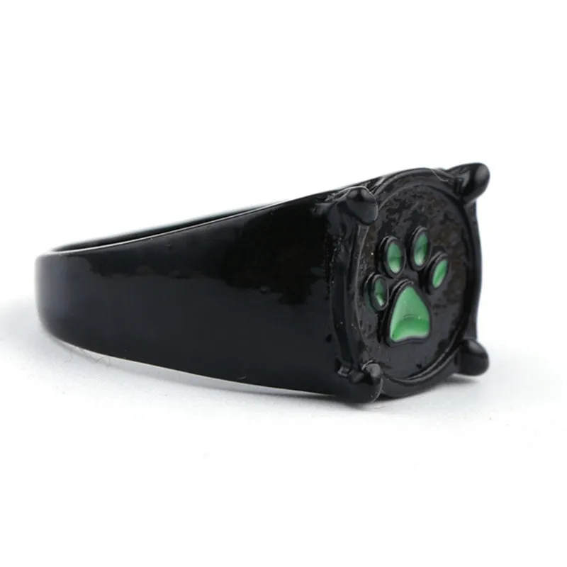 

New 6-12 Size Dog Cat Noir Ring Cartoon Green Paw Print Black Rings for Men and Women Kids Birthday Party Jewelry Christmas Gift