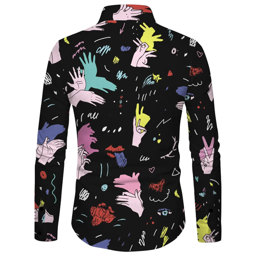 SAGACE Men's Autumn Winter Loose Casual Daily Print Long Sleeve Shirt Light Sunshine Boy Breathable Slim Cute Playful Fashion | Мужская