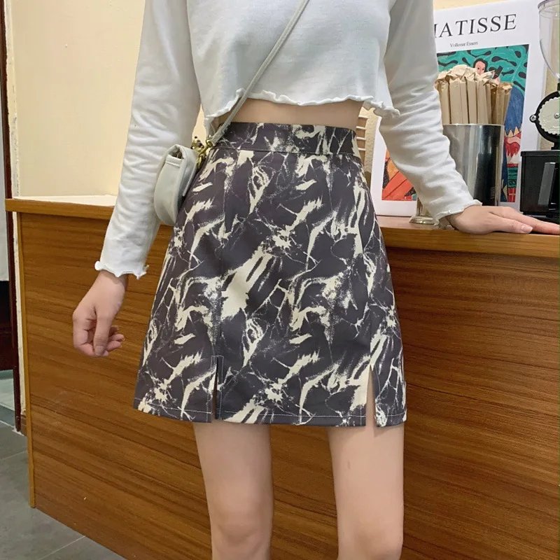 

Summer 2021 Fashion A-line Elegant Slim Hip Bag Mini Skirts High Waist Casual Tie-dye Skirts for Women Clothing Plus Size M-3XL