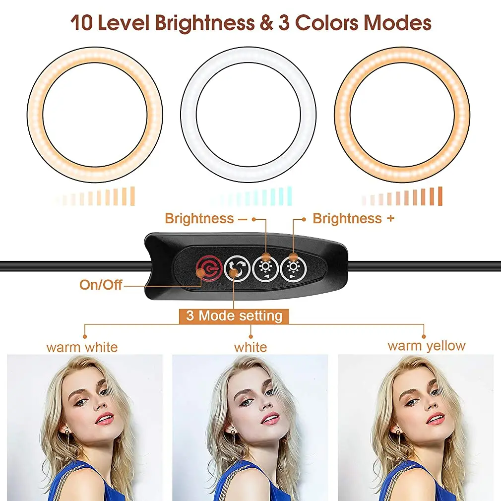 

Dimmable LED Ring Light With Tripods Stand Phone Holder Desk USB Selfie Light Ring Lamp Ringlight For Makeup Youtube TikTok Vlog