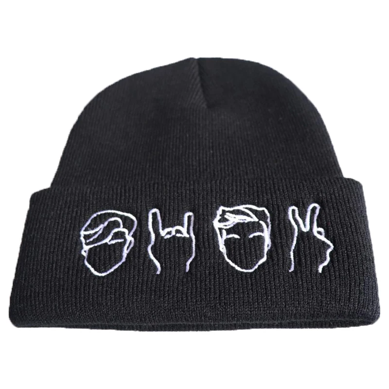 

New Fashion Women Punk Warm Knitted Winter Caps Gesture Finger Beanie Hat Hip Hop Bonnet Gorro Mens