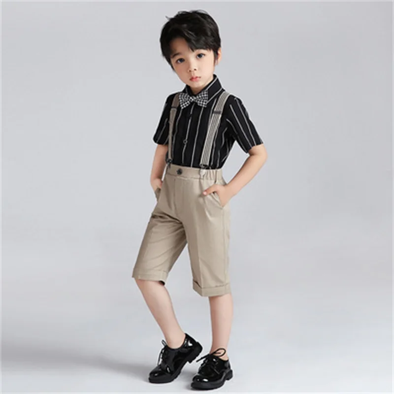 

Children's suit 2021 boy suit formal wear short-sleeved bib two-piece baby chorus host dress flower girl stage performance