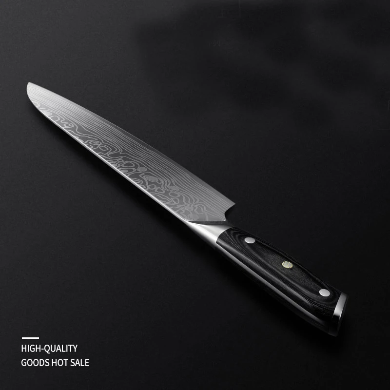 Кухонный нож из нержавеющей стали с двойной лазерной гравировкой дамасский