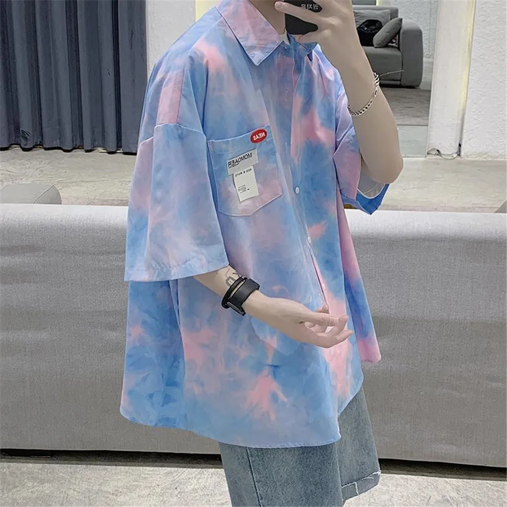 

Summer Half Sleeve Tie Dyed Shirts Men Fashion Shirt Homme Hip Hop Shirts Male Harajuku Tops Streetwear Punk Funny Blouse Shirt