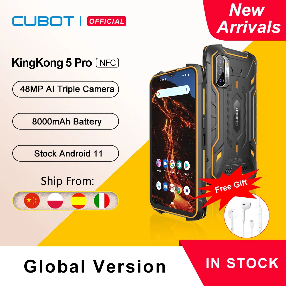 

Cubot KingKong 5 Pro IP68/IP69K Waterproof Smartphone Rugged Phone 8000mAh 48MP Triple Camera Android 11 NFC 64GB Global 4G LTE