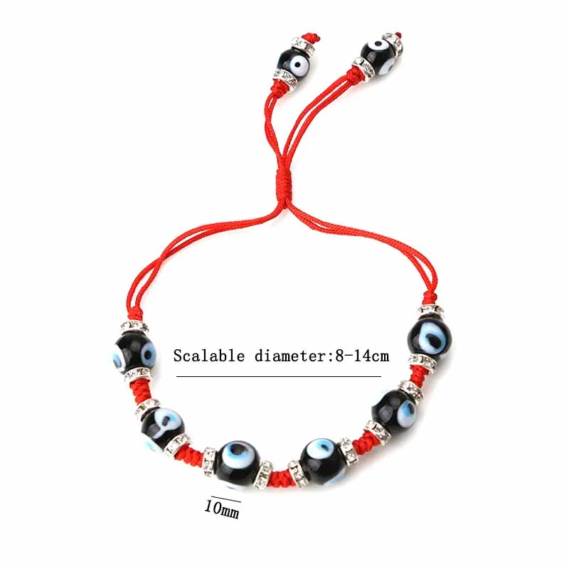 ЗЛОЕ ОКО новая мода 1шт синяя стеклянная бусина с символом злого глаза из красной нити, хрустальное колесо, ручная работа, браслет для женщин.
