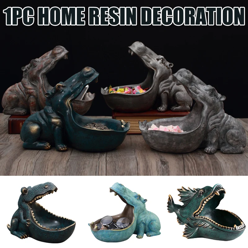 

NEW Resin Hippo Figurine Crafts Keychain Desktop Accessories Storage Animal Ornaments Household