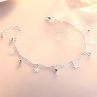 top quality 925 sterling silver anklets for women jewelry fashion crystal star bracelets girls princess accessories foot charm