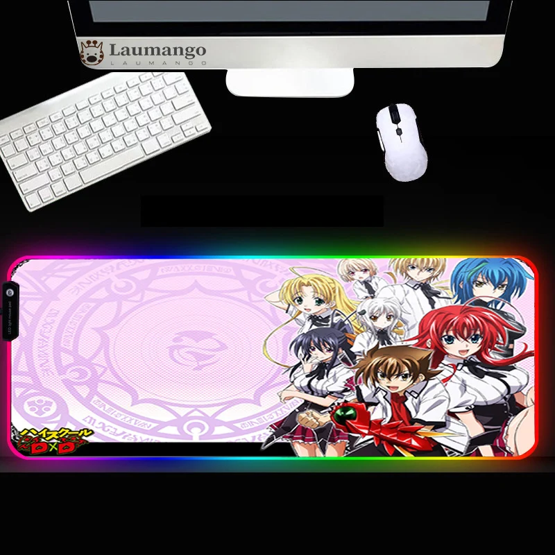 

High School DXD RGB Mouse pad Gamer Hot Sales Anime Design Extra Large size LED Light Luminous RGB Gaming Accessories Mousemat