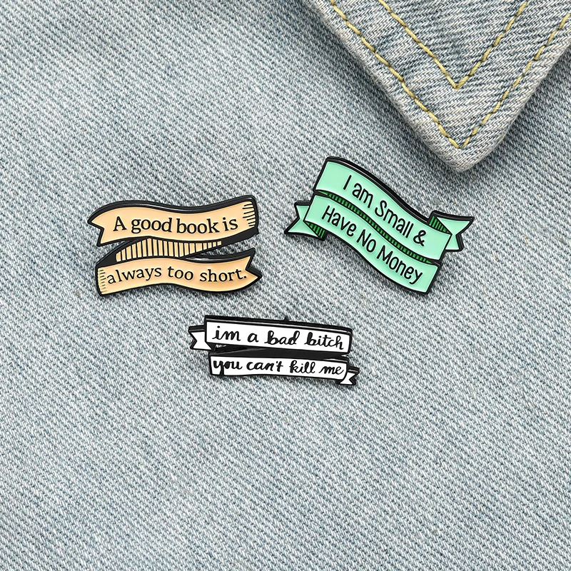 

3 Styles Funny Slogan Enamel Pins Books Money Person Brooches Lapel Badges Fashion Fun Pins Gifts for Friends Wholesale Jewelry