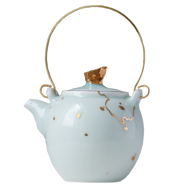 

Jingdezhen Hand painted Gold Ceramic Teapot Copper Bridge