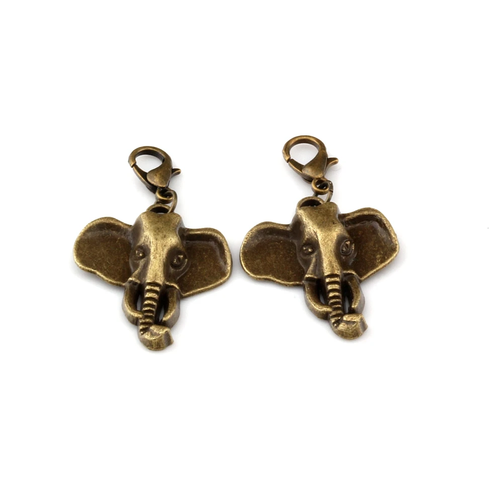 10Pcs /Lots Antique Bronze Elephant Head Charm Bead With Lobster Clasp Fit Bracelet Jewelry DIY 22.8x41mm | Украшения и