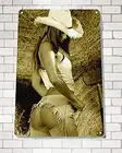 Anjoes вилка пинап девушка сексуальная Cowgirl ферма человек пещера сарай Настенный декор металлический жестяной знак 16x12in