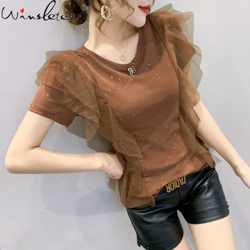 Женская футболка с коротким рукавом летняя в европейском стиле круглым вырезом