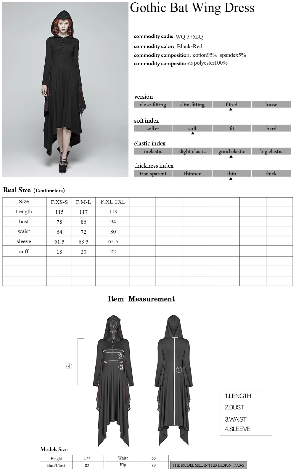 

PUNK RAVE Women Gothic Dress Bat Wing Full Sleeve Long Dress Party Cospaly Queen's Ankle-Length Stage Performance Costume