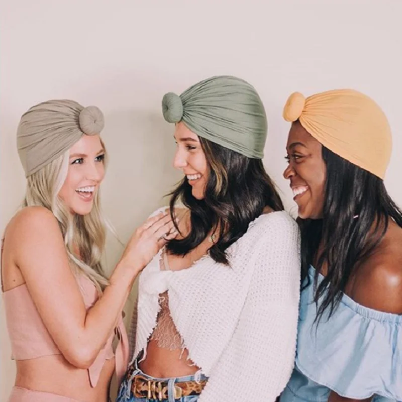 Женская шапка тюрбан из хлопка с узлом WH090|Женские Skullies и шапочки| |