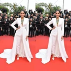 Женский атласный комбинезон со шлейфом, элегантное белое платье знаменитости с красным ковровым покрытием и длинным рукавом, вечерние платья