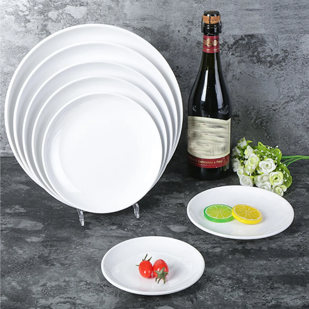 

Melamine Tableware Imitation Porcelain White Dish Fried Dishes Buffet Round Plate