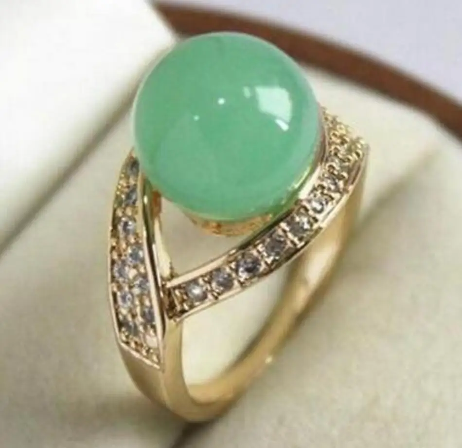 

Free Shipping Pretty 12MM Green Jade Women' s Ring AAA Size 6-10#
