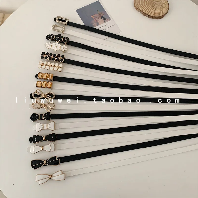 

Korean Style Black Small Women's Thin All-Match Decorative Dress Sweater Coat Simple Narrow Belt Fashion