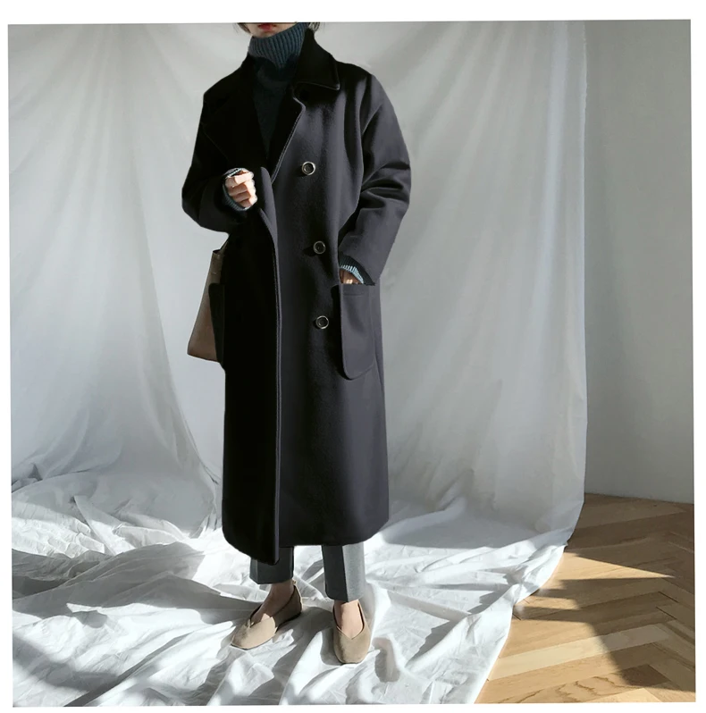 Модное длинное шерстяное пальто для женщин новинка 2021 корейские осенне-зимние