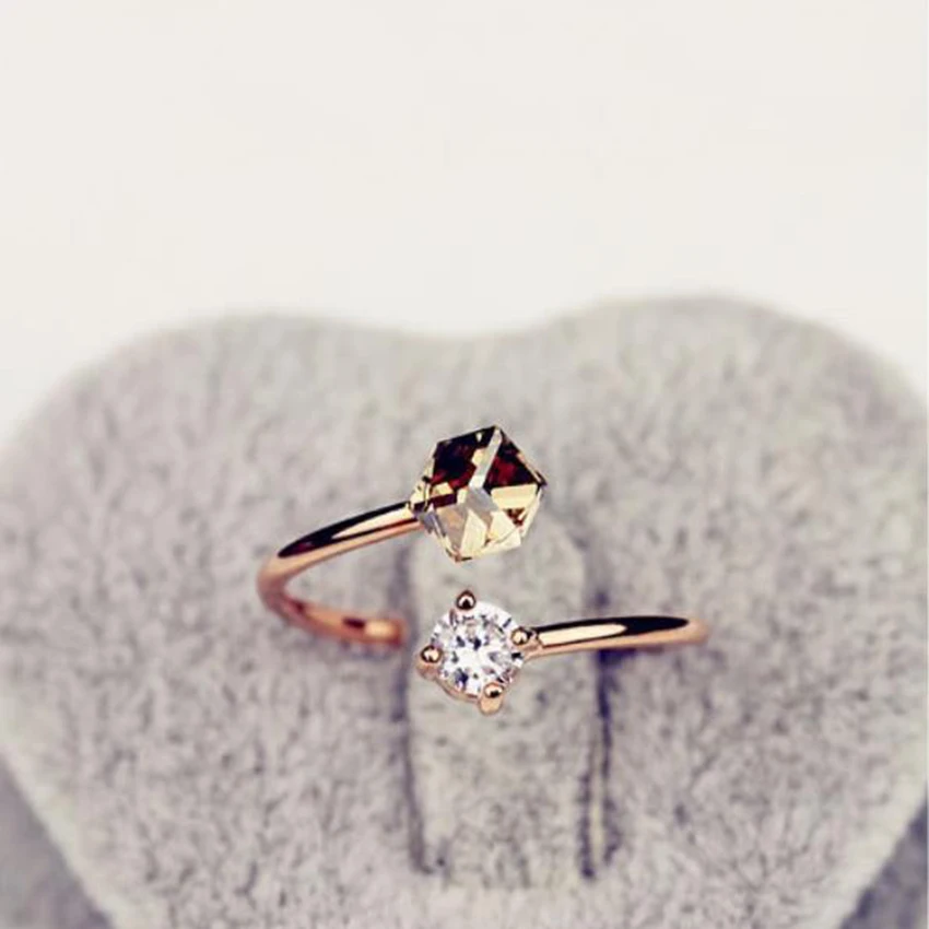 Новое поступление женские кольца цвета радуги розовое золото циркон открытые