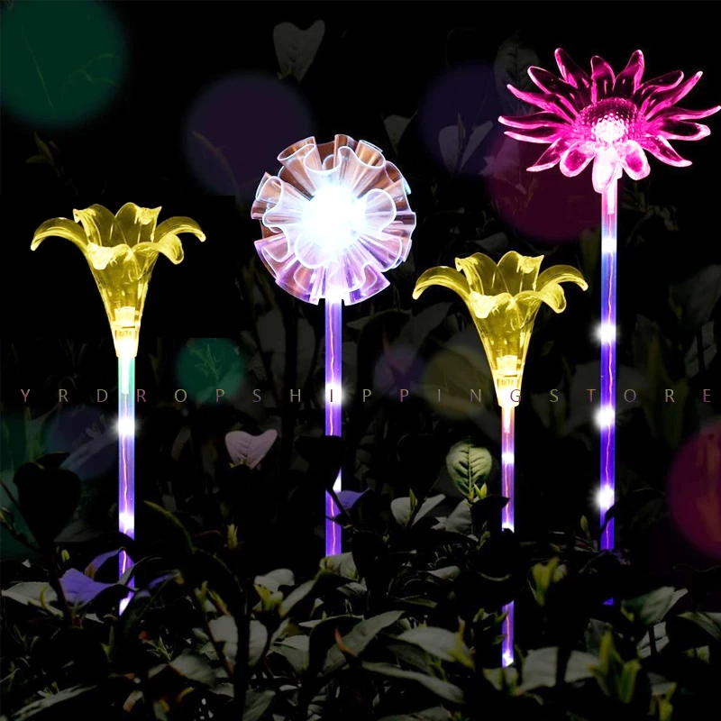 

Solar Garden Lights Muiltcolor Landscape Night Light Sunflower Lily Dandelion Flower Stake Lamp Path Way Villa Decor Lighting