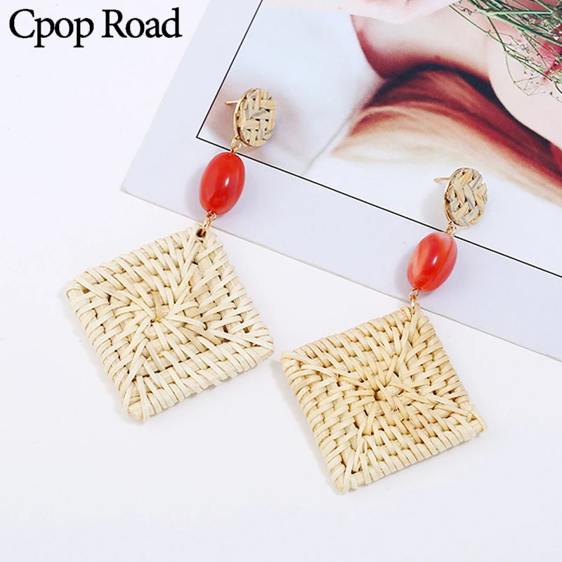 Cpop этнические серьги ручной работы из ротанга для женщин длинные подвесные