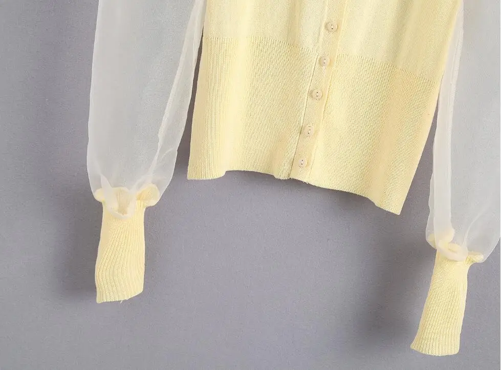 2019 осенний Стильный вязаный однобортный Кардиган из органзы с круглым вырезом и