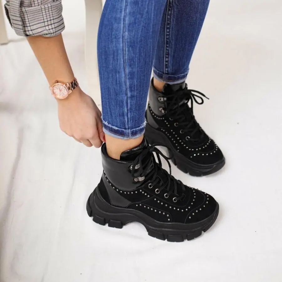 

Sneakers Women Limoya Lita Black Suede Staple Detail Sport Boots