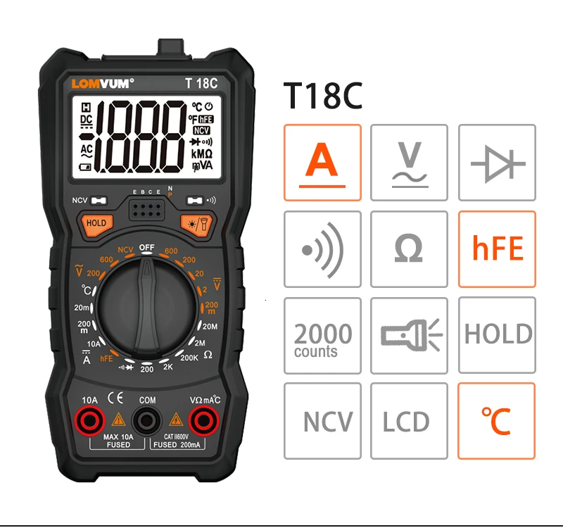 LOMVUM мультиметр True RMS 6000 отсчетов Высокоточный цифровой мультиметр NCV умный мультиметр Авто Диапазон AC/фонарик постоянного тока