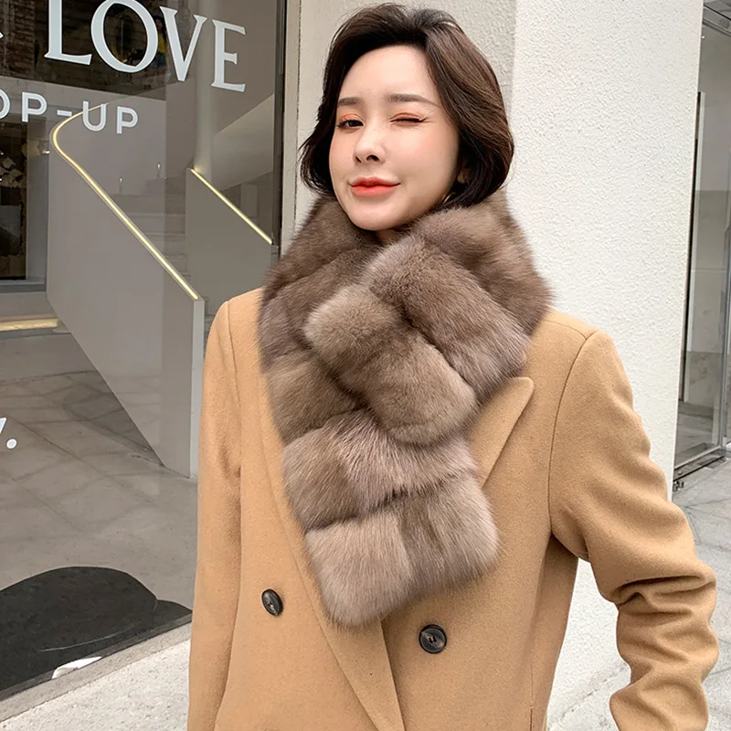 Женский вязаный шарф из натурального меха норки TZ8679 |