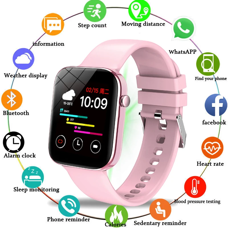 

2021 New 1.69inch Color screen smart watch women Fitness watch Heart rate blood pressure Activity tracker smartwatch for men+box