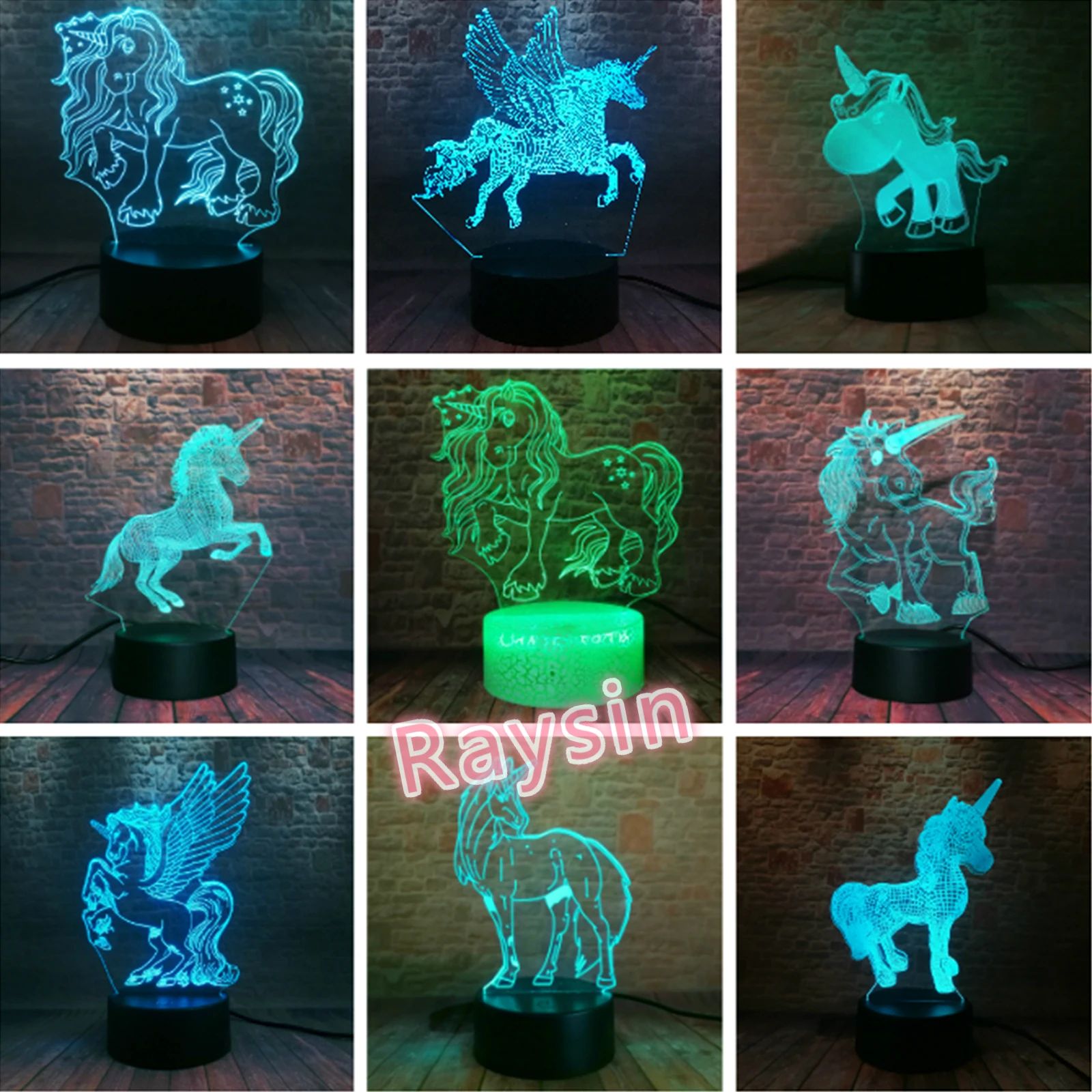 

Лампа в форме единорога, Пегаса, летающая лошадь, 3D светодиод, 7 цветов, изменение светильник, декор для детской комнаты, спальни, стола, едино...