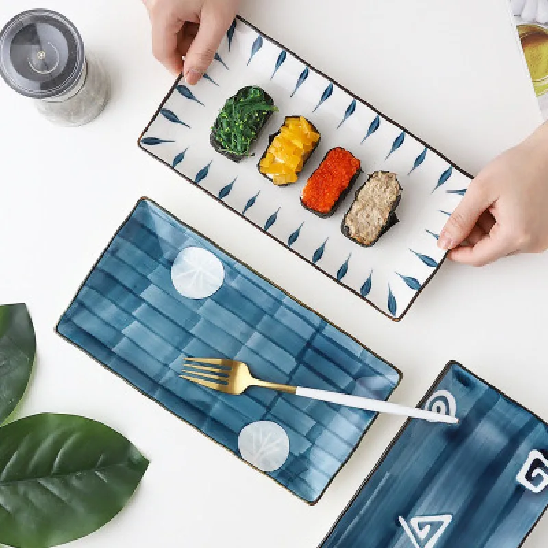 Креативная японская керамическая тарелка ручной росписи для стейка блюдо в