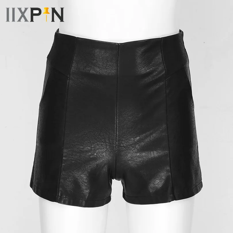 

2020 Women New Fashion Black PU Leather High Waist A-line Wide Leg Shorts Loose Sexy Club High Street Jazz Dance Short Pants XL
