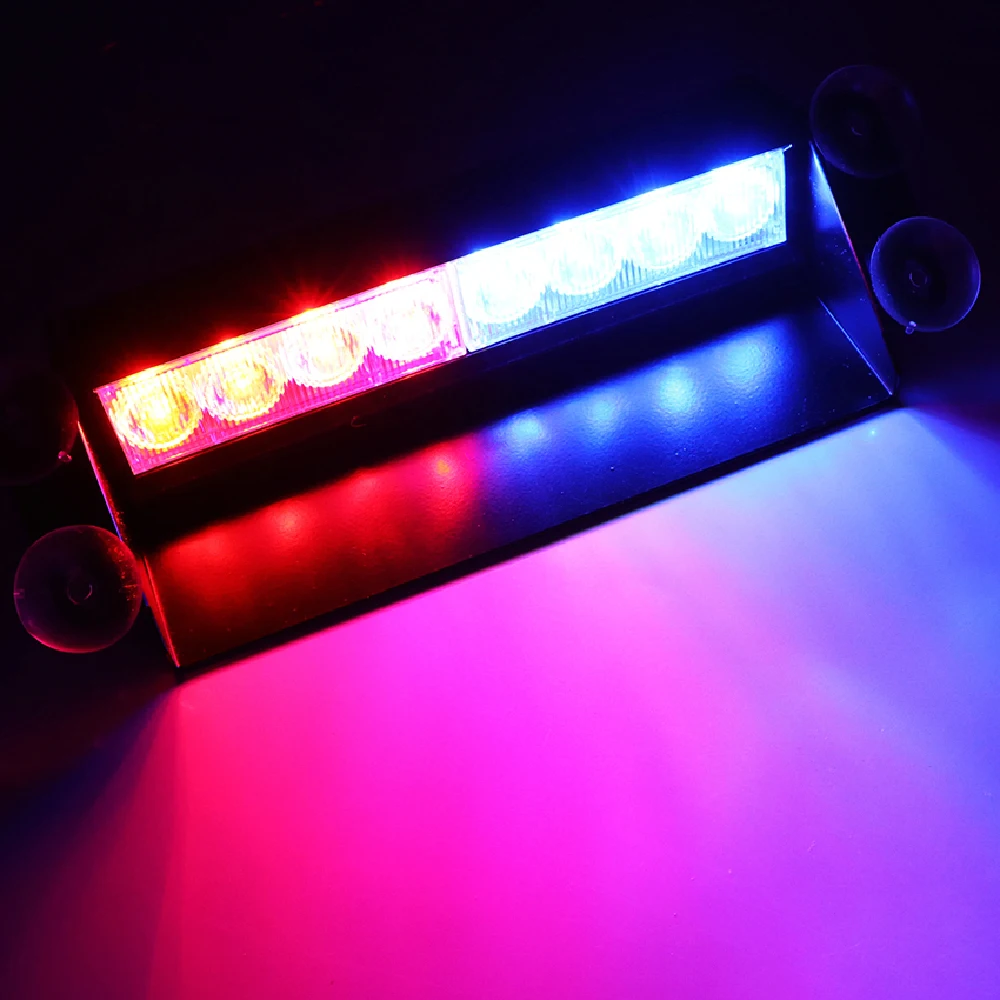 

CARCTR 8Led Blue Yellow Red 12V High Power Strobe Flash Warning Police Car Light Flashing Firemen Fog Lights Car Warning Lamp